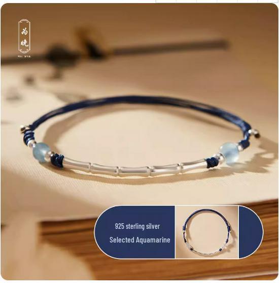 

Бамбуковая радость: Женский плетеный браслет из веревки с бамбуком из чистого серебра, уникальный подарок на день рождения в китайском стиле.