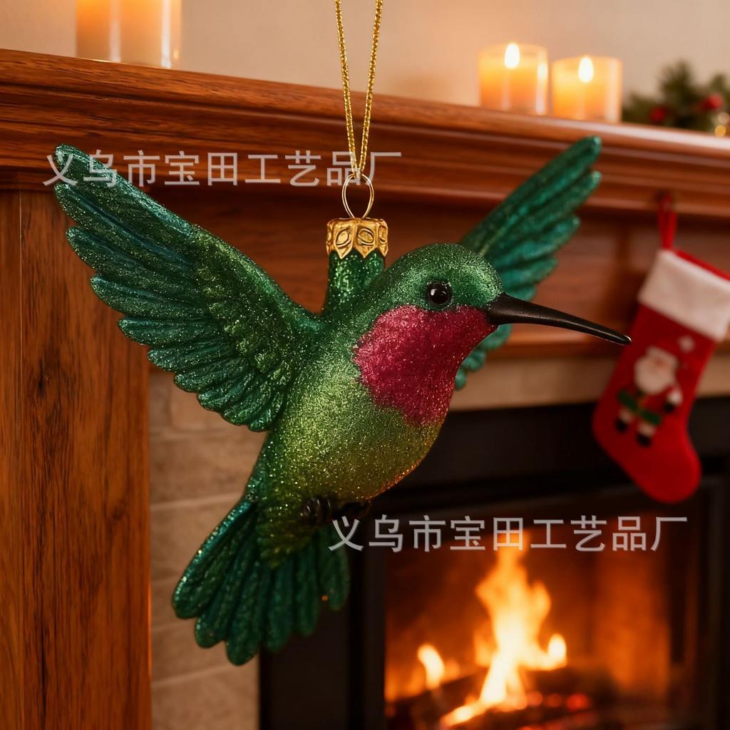 New Creative Resin Sculpture Pendant Home Outdoor Garden Christmas Tree Simulation Hummingbird Pendant Ornament