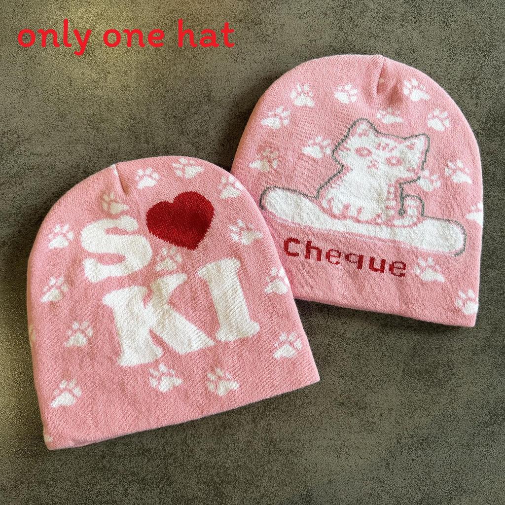 Acrylic Knit Hat With Cat And Letter Jacquard Design For Women Men In Autumn And Winter