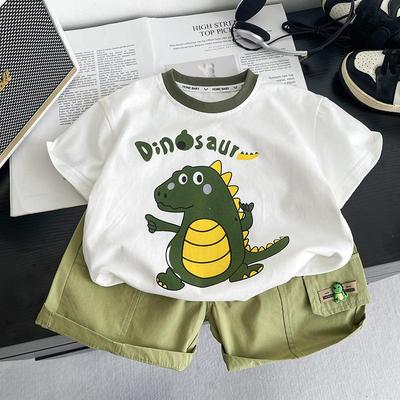 Pojkars kortärmade set 0-5 år Barns T-shirt med dinosaurietryck + lediga shorts set i två delar Högkvalitativa Kläder för pojkar