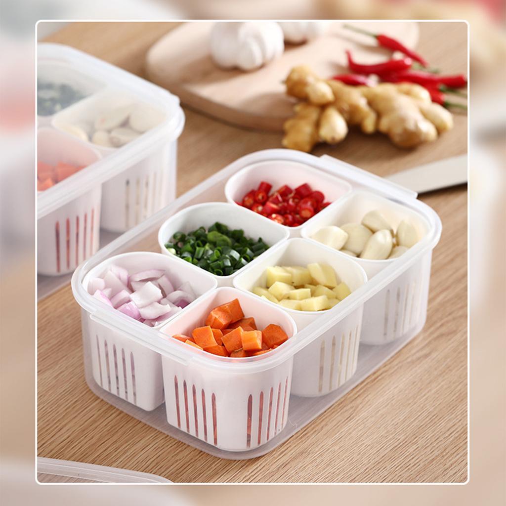 Kitchen Scallion Storage Box 6 in 1scallion Ginger Garlic Fresh-keeping Box Refrigerator Fruit Food Fresh-keeping Drain Box