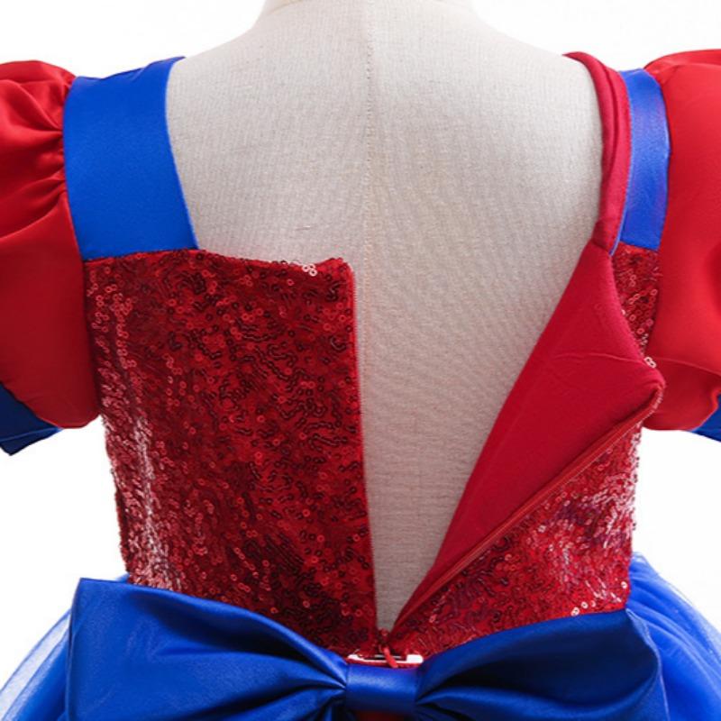 Halloween Girls Black Spider Sequins Patchwork Mesh Princess Dress