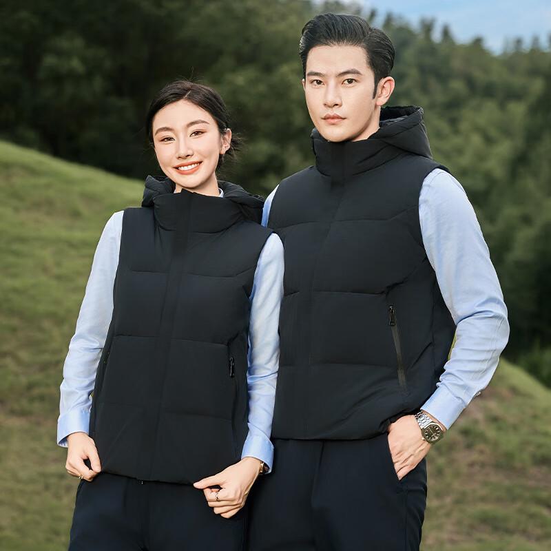 Toluoman Black Unisex Hooded Down Vest