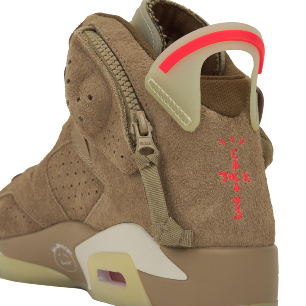 Travis Scott X Air Jordan 6 Retro British Khaki Unisex Sneakers Tan Sail Bright-Crimson DH0690-200