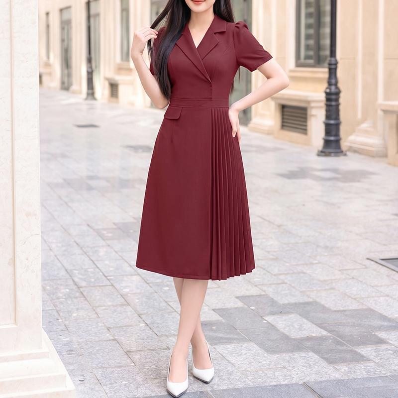 ZANZEA Women Casual Turn Down Collar Solid Color Short Sleeve Dress