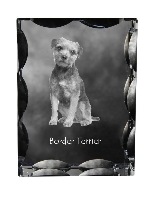 

Border Terrier - crystal with a picture of a dog, glass statuette with a picture, unique frame with a picture from Art-Dog brand прозорий