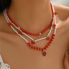Pearl Necklace Set European and American Jewelry New Strawberry Necklace Small Fresh Soft Pottery Rice Bead Neck Chain Women
