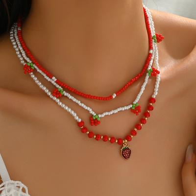 Pearl Necklace Set European and American Jewelry New Strawberry Necklace Small Fresh Soft Pottery Rice Bead Neck Chain Women