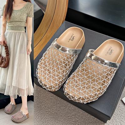 Fashion Flat Mesh Breathable Outward Wear Baotou Slippers Women's Summer 2025 Hollow New Sandals