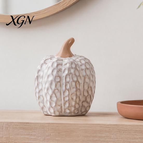Matte White Harvest Gifts Ceramic Pumpkin Fall Table Centerpiece, Realistic Fake Figurine Nordic Style Home Accessories for Autumn Halloween