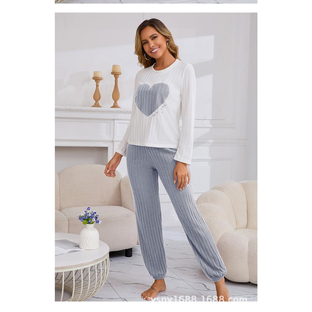 Four Season Style Love European and American Soft and Skin Friendly Comfortable Home Clothes, Long and Short Two-piece Set Pajamas