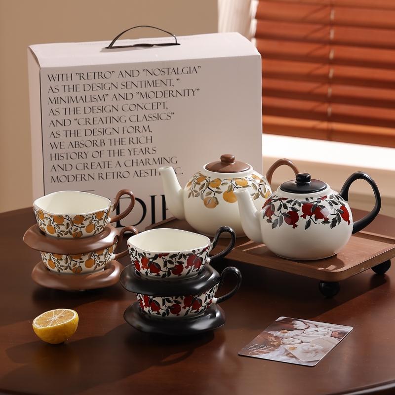 Vintage Citron Granátové jablko Keramický hrnek Podšálek Sada Kreativní ucho Kávový hrnek na Latte Šálek na džus Šálek na mléko Domácí čajový šálek Sklenice na vodu