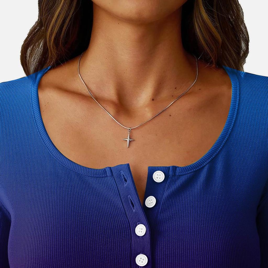 Dámské tričko s úzkým spodním lemem Módní ležérní s gradientním potiskem Kulatý výstřih Pulovr Dlouhý rukáv Top