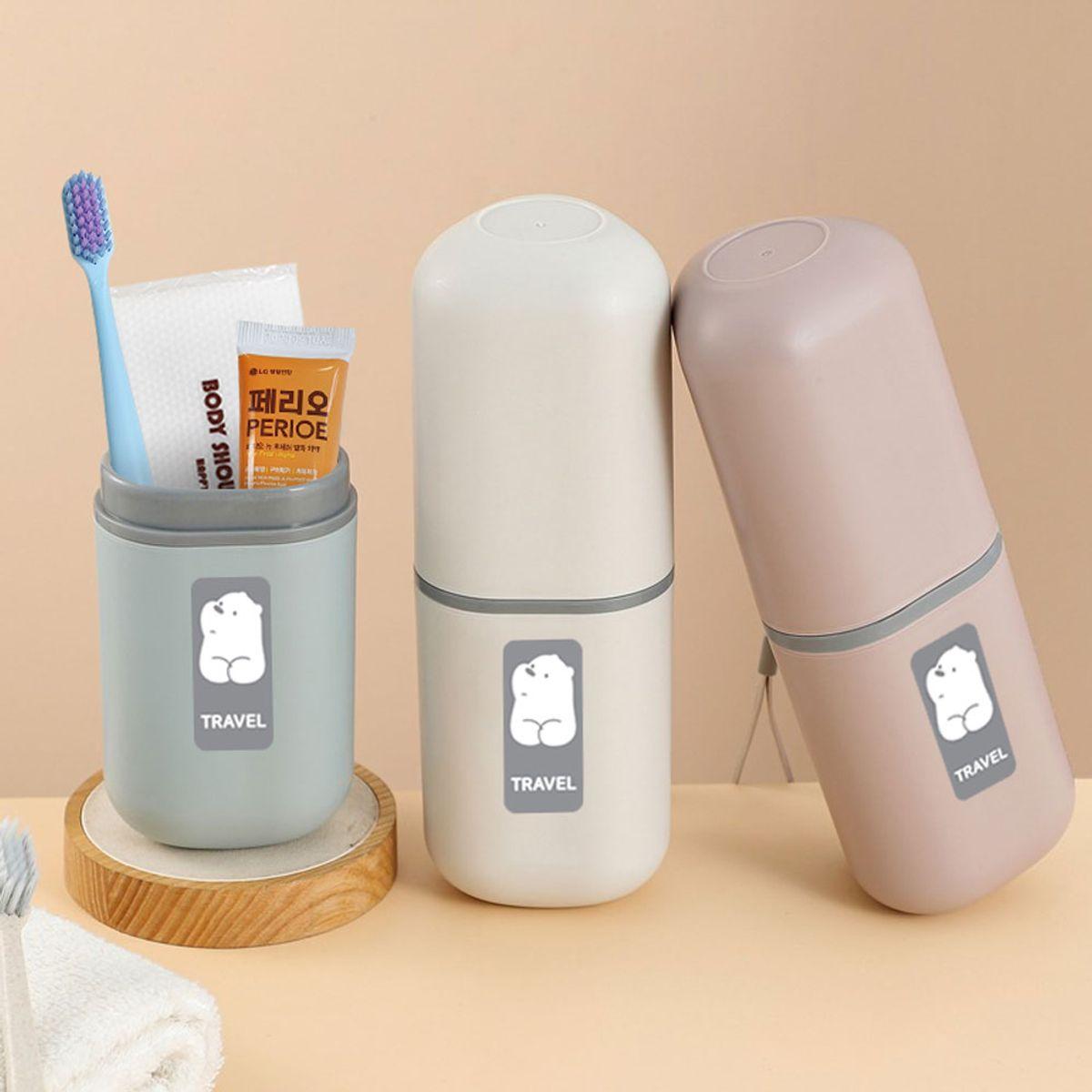 Matte PP Triangle Portable Toothpaste and Toothbrush Set White Gray