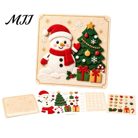Indoor Outdoor DIY Decor Christmas Magic Felt Sticker Art Kit for Kids, 3D Layered Santa & Tree Custom Sculpting Set Craft Set, No Mess Peel