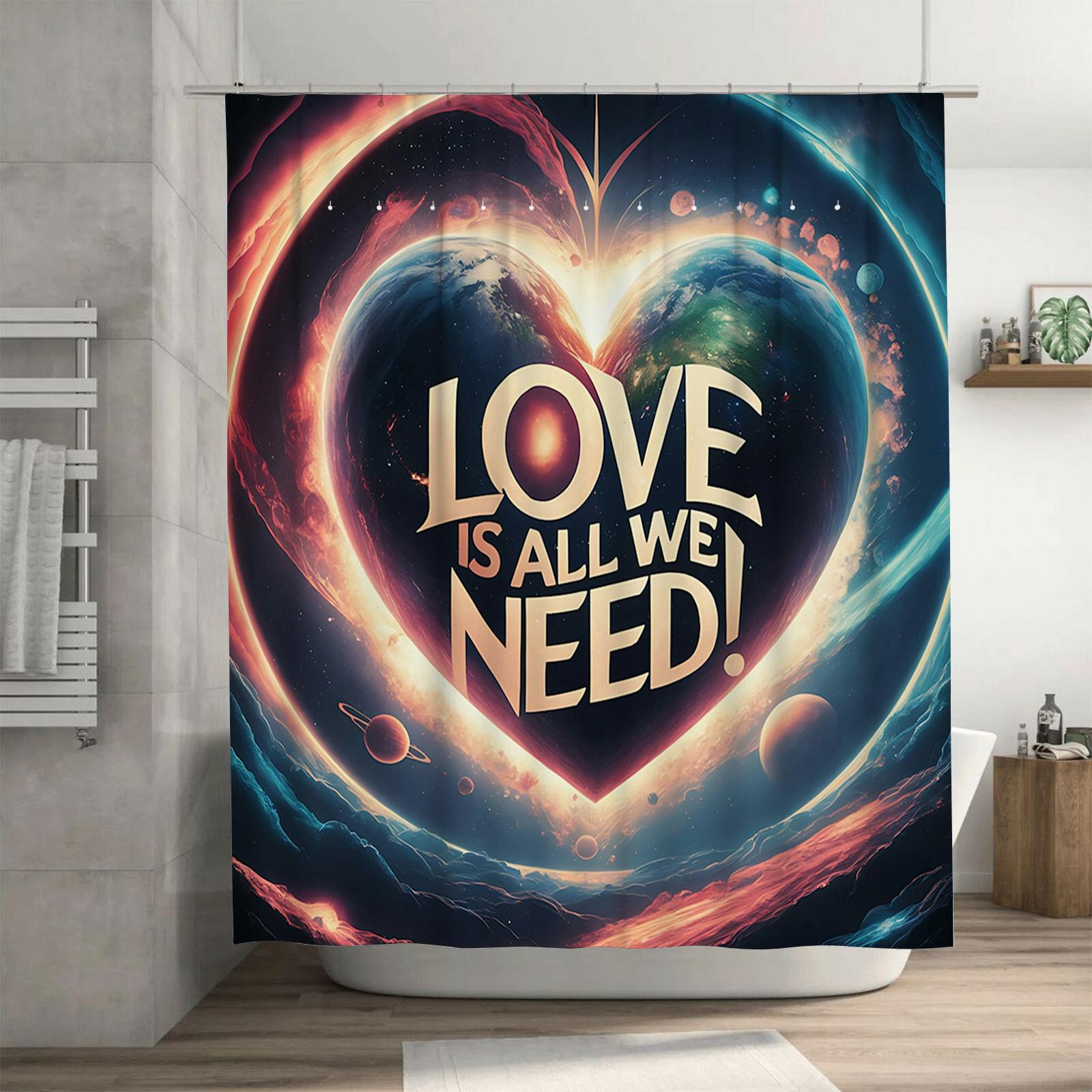 

Galactic Love Heart Shower Curtain - Inspirational Love Is All We Need Design For A Waterproof And Unique Bathroom Dcor Set W60H190(CM)-1 Pcs