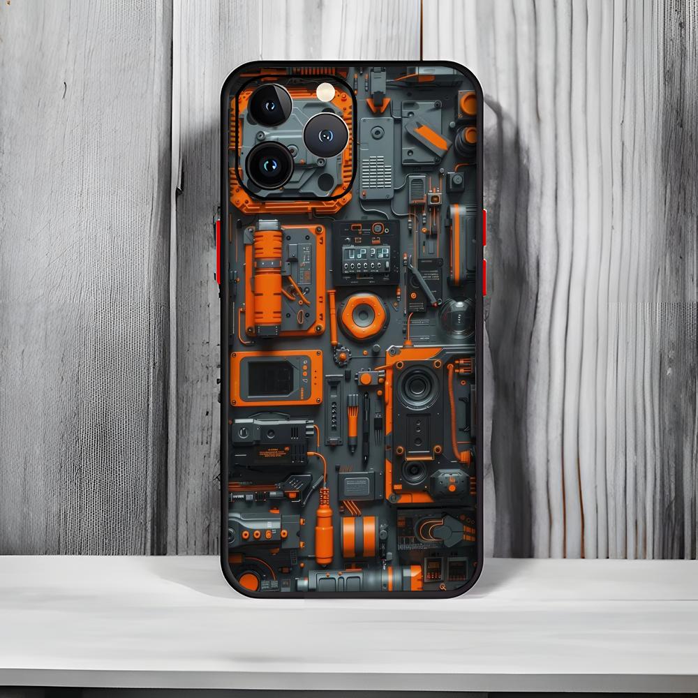 Techy Futuristic Pattern C-Circuit Board Phone Case Black Matte Thin Phone Case For iPhone17 16 15 14 13 ProMax