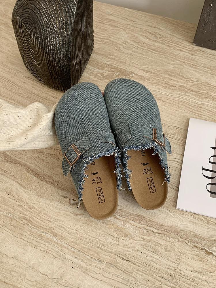 Fashion Women's Canvas Mule Clogs Closed Toe Cork Footbed Slide Sandals Leisure Vacation Beach Shoes Outdoor Flats Women's Mules Zapatos