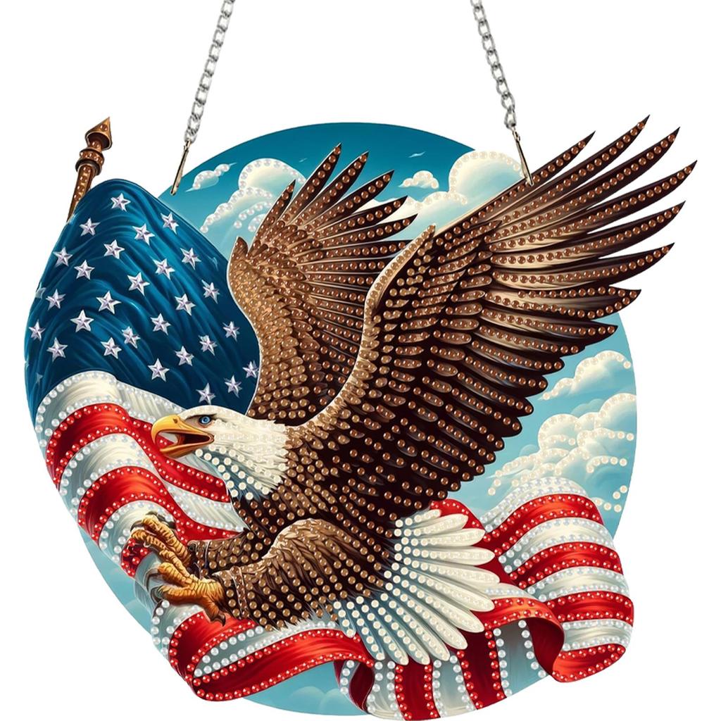 US Flag Eagle 2D Flat DIY Rhinestone Diamond Art Window Pendants Hanging Diamond Art Kits Window Hanging Art for Home Decor