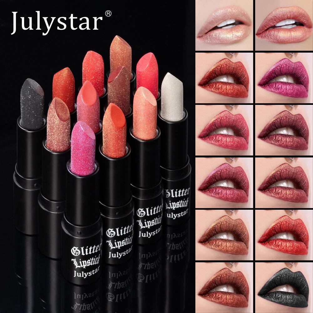 12pcs Glitter Lipstick Set Diamond Shimmer Matte Lip Gloss Waterproof Non-Stick Cup Metallic Pearl Lipstick Halloween Goth Party Makeup Cosmetics