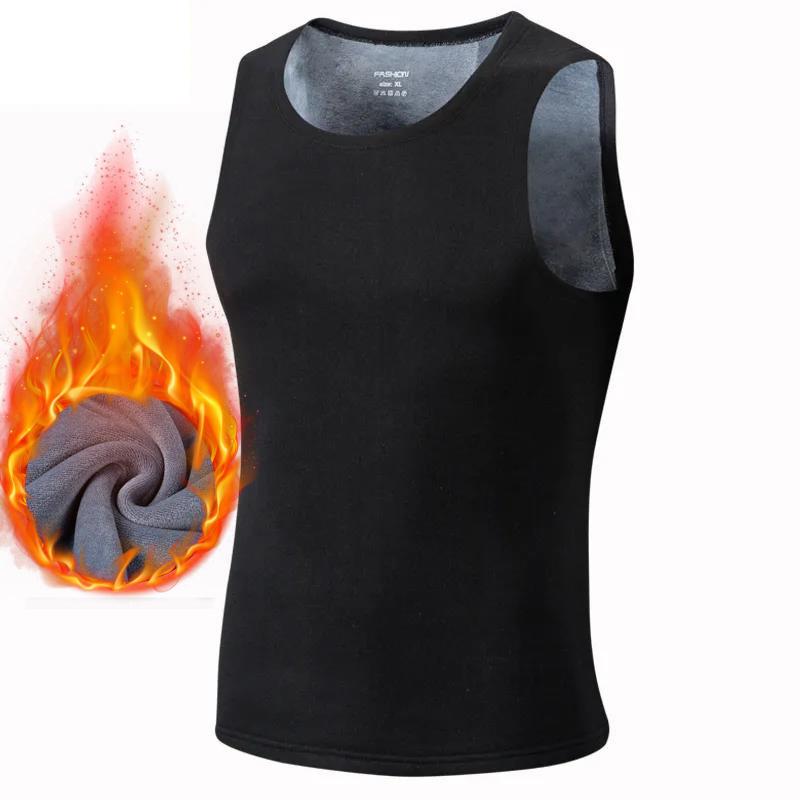 

L-3XL мужские теплые бархатные рубашки без рукавов модная зимне-осенняя одежда винтажные ветрозащитные тонкие однотонные жилеты без рукавов для мужчин L чёрный