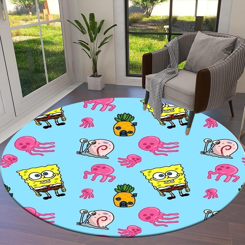 1pc SpongeBob SquarePants Pattern Round Carpet, Made of Polyester,Perfect for Decorating Office Chairs, Living Rooms,fplt117