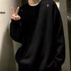 Men's Black Embroidered Henley Sweater - Cozy, High-End Knitwear for Autumn/Winter, Perfect Solo or as a Layer