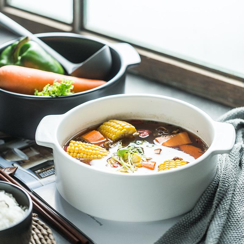 Nordic Creative Double-Ear Ceramic Soup Bowl