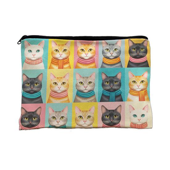 Cat Printed Storage Bag, with Smooth Zipper, Thickened Polyester Makeup Bag, Multipurpose Pencil Case Travel Toiletry Bag F