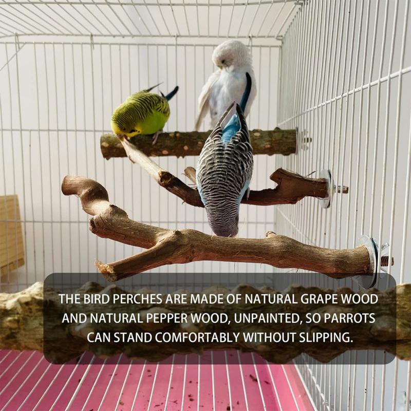 Bird Perch Stand Natural Wooden Stand Branch Chewing Stick Training Climbing Toy Bird Cage