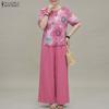 ZANZEA Damen Halbsleeve Blumenprint Bluse und Lange Hose Lässige Zweiteilige Sets