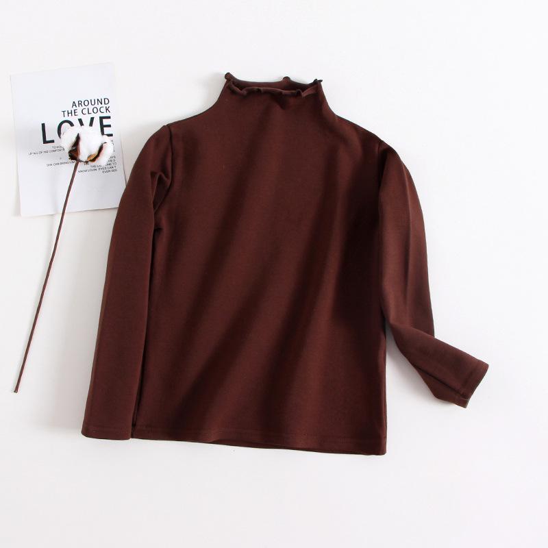 Girls' Long-Sleeve Ruffled T-Shirt with Half-High Collar - Black/White