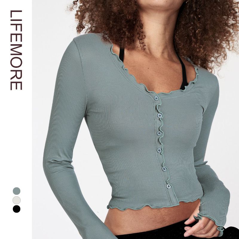 

Supaitao Long-Sleeved Women s Quick-Dry Running Skinny Yoga Clothes Beads gray green S