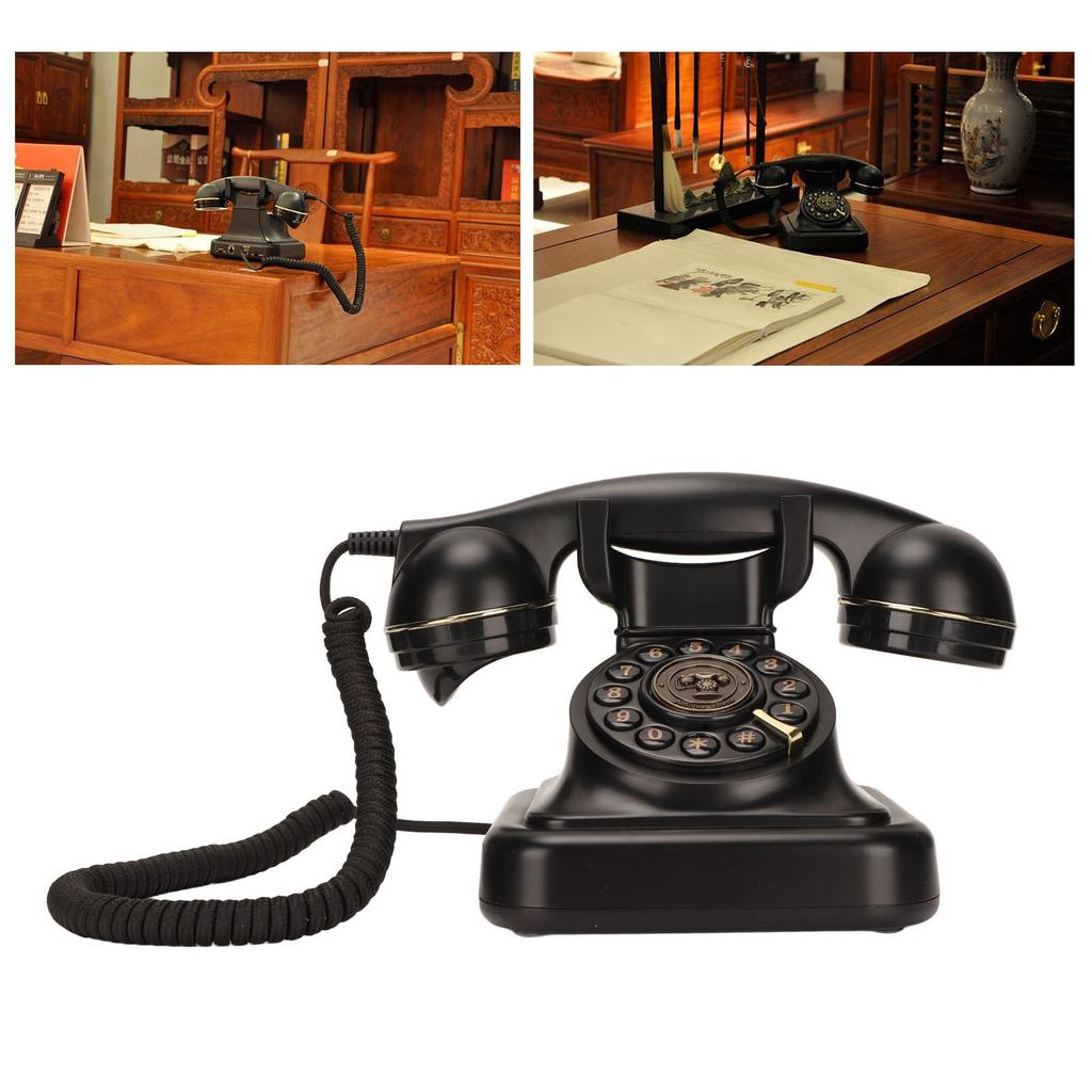 Telefon fix de epocă Buton disc de modă veche Telefon retro cu fir pentru decorarea biroului acasă