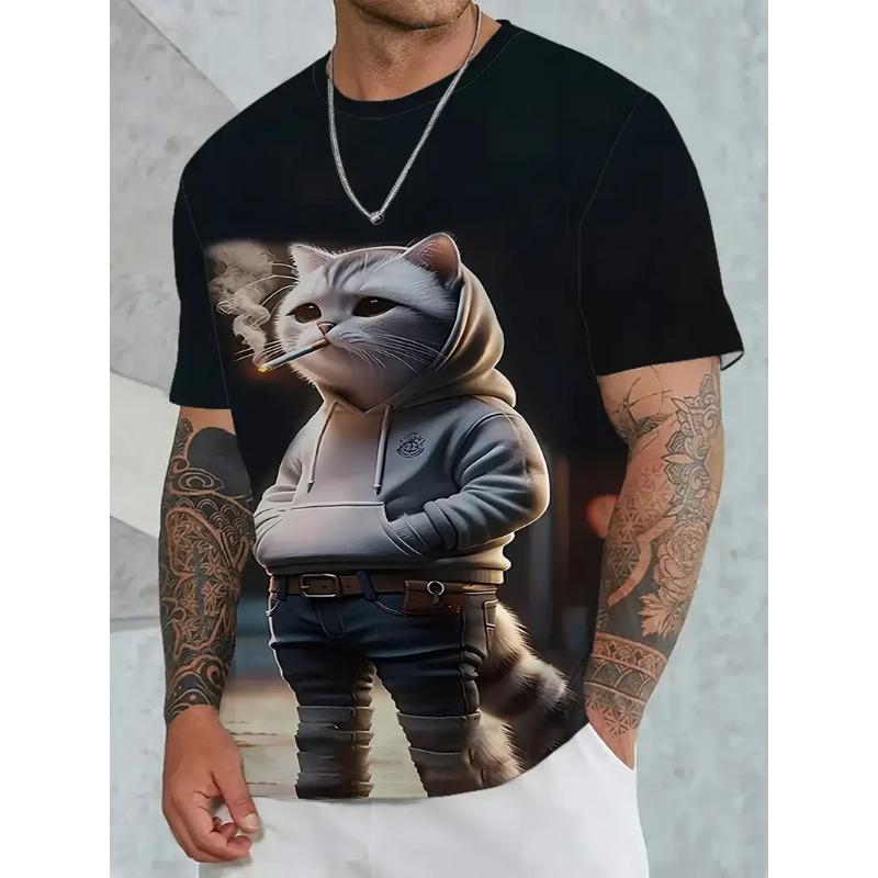 T-shirt for Men Cute Dog 3D Printed Crew Neck Short Sleeve  Summer Outdoor Pullover Top Tees Sport Streetwear Oversized Tshirt