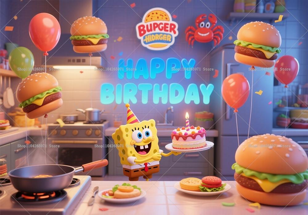 SpongeBob SquarePants Fun Backdrop Banner Classic Cartoon Underwater Theme Kids Boys Girls Birthday Decor Background Supplies