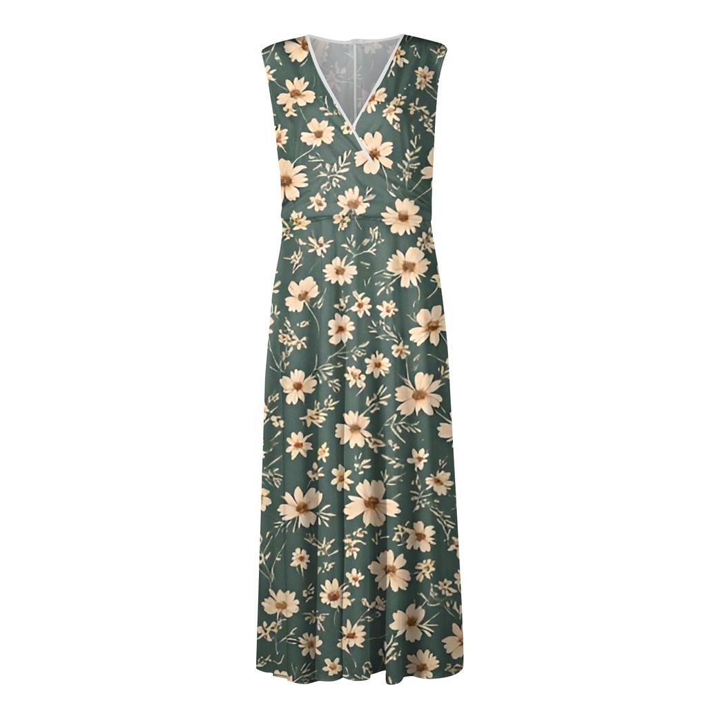 Women's Fashion Summer Small Floral V-Neck Sleeveless Tunic Casual Dresses