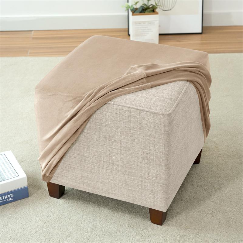 Velvet Square Ottoman Cover Soft Elastic Footrest Stool Slipcover Furniture Protector for Living Room