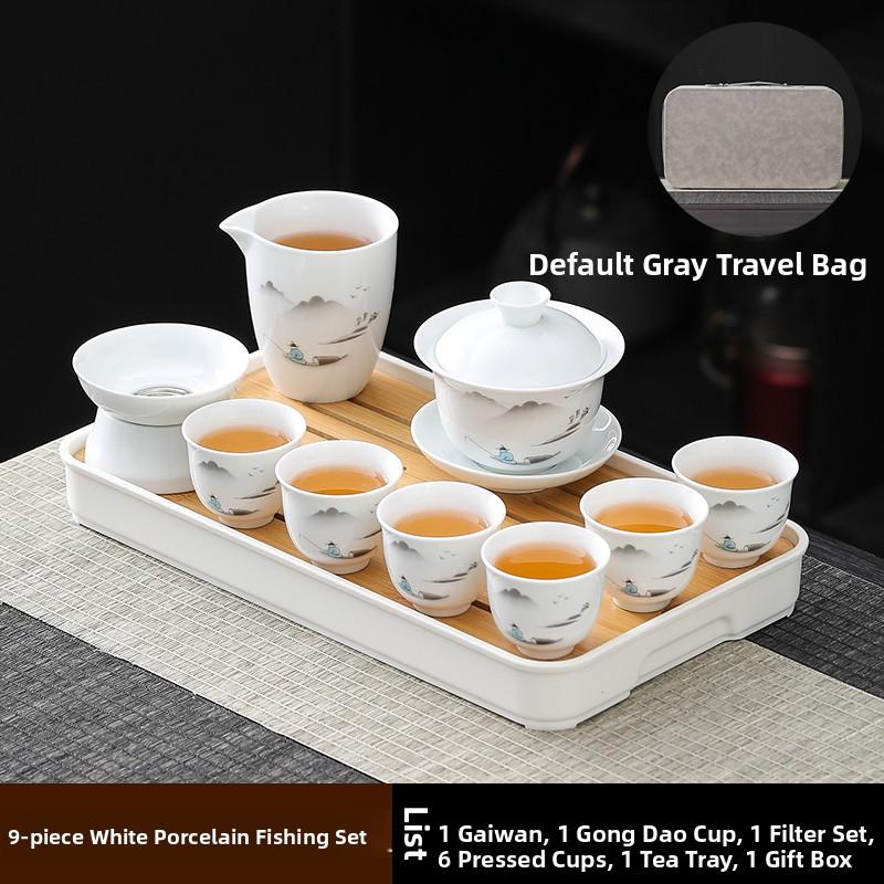 Ceramic Gongfu Tea Set Yuxi White Porcelain Tea Pot Cover Bowl And Tea Cups Set for Home Office Tea Brewing