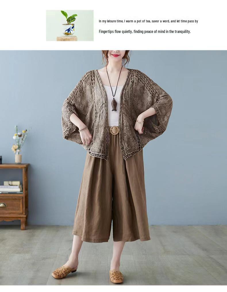 Korean Style Batwing Sleeve Cotton-Linen Cardigan for Women