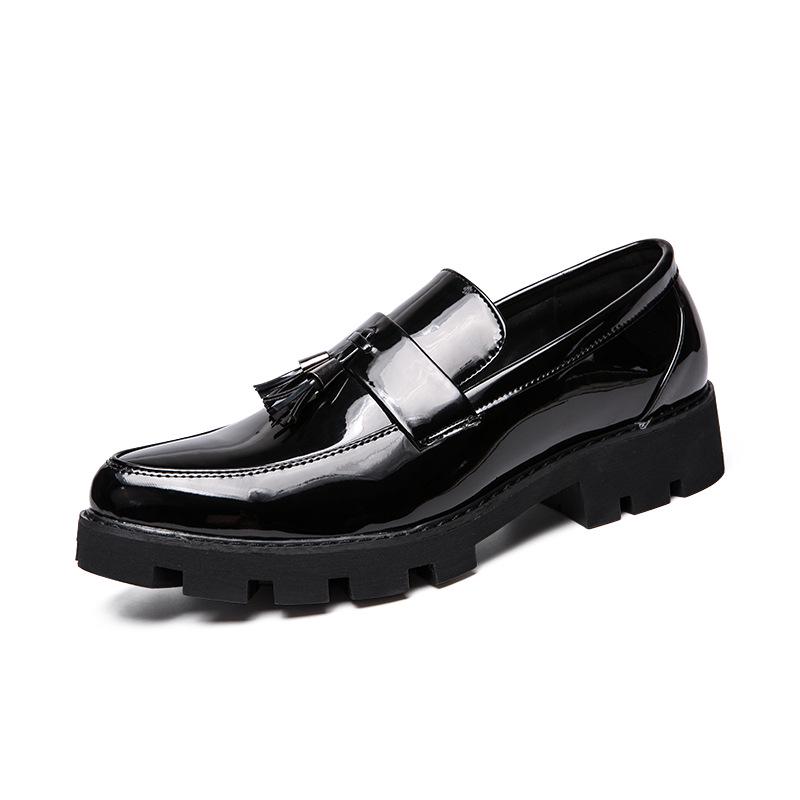 Men s Retro Tassel Slip-On Loafers with Thick Sole and Round Toe 39 чёрный