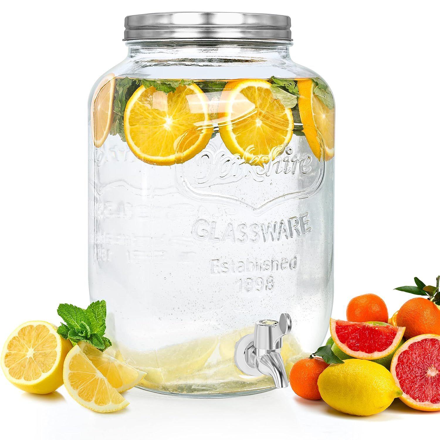 

Стеклянный диспенсер для сока на 8 литров - Кувшин для детокс-воды - Банка Мейсона - Настольный диспенсер для настоянной воды и пива - Кувшин с герметичной крышкой