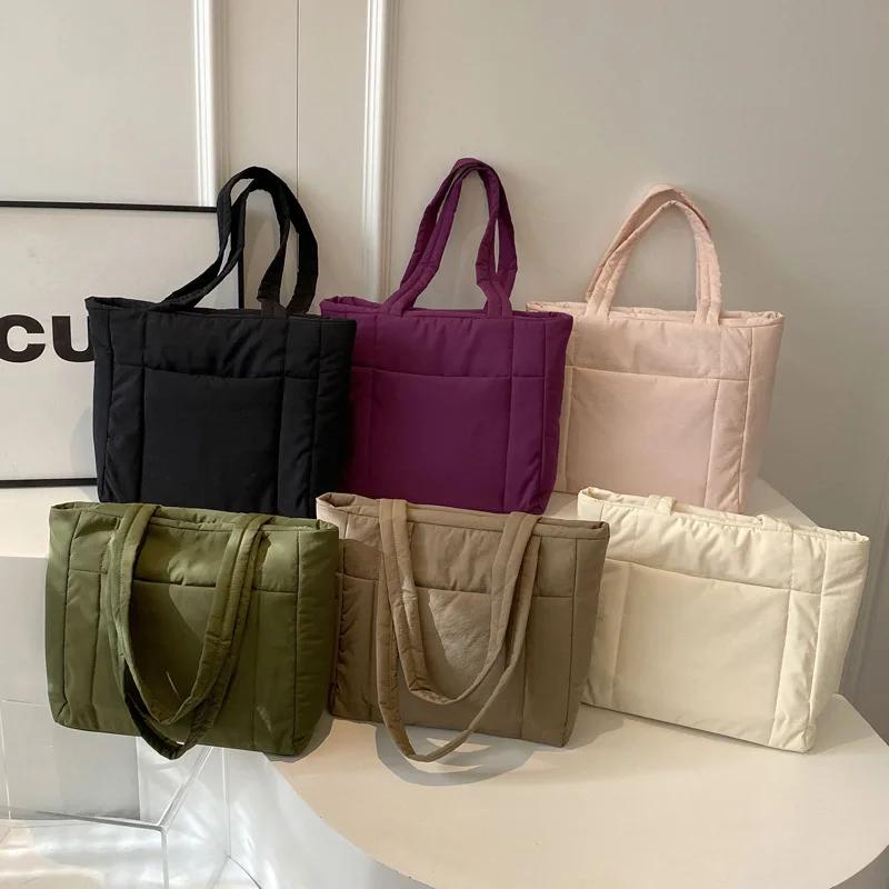 Large Capacity Women's Simple Shoulder Bag College Girls Book Tote Bags Soft Nyl Ladies Portable Commute Tote Purse Handbags