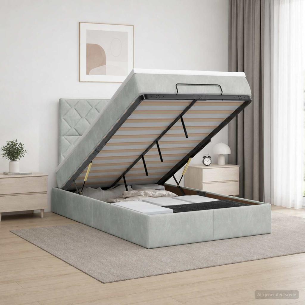 Ottoman Bed with Mattress and LED Light Gray 120 x 200 cm Velvet