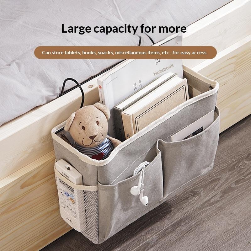 Bedside Hanging Organizer Multiple Pockets Durable Cotton Linen Large Capacity for Hospital Patient Bed Storage