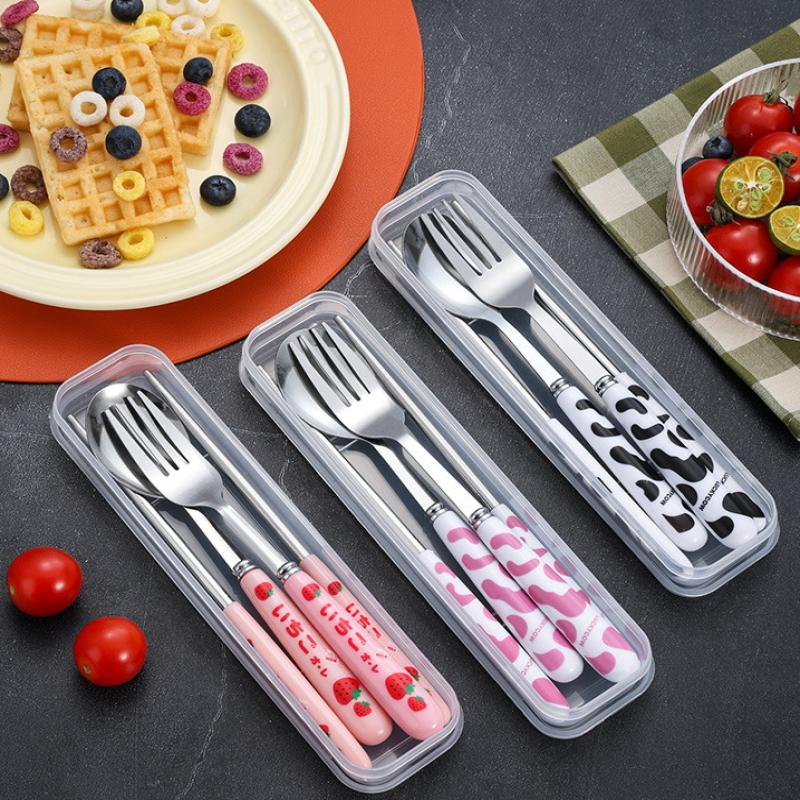 3Pcs Portable Cutlery With Storage Box, Spoon, Fork, Chopsticks For Workplace, Restaurant Kitchen Utensils Travel Accessories