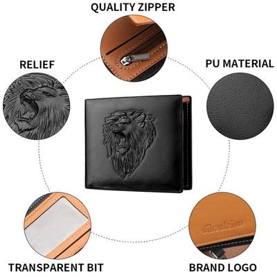 New PU Leather Retro Men's Wallet 3D Embossed Black Brown Coffee Multiple Pockets Three-Fold Slim Wallet Money Clip Credit Card