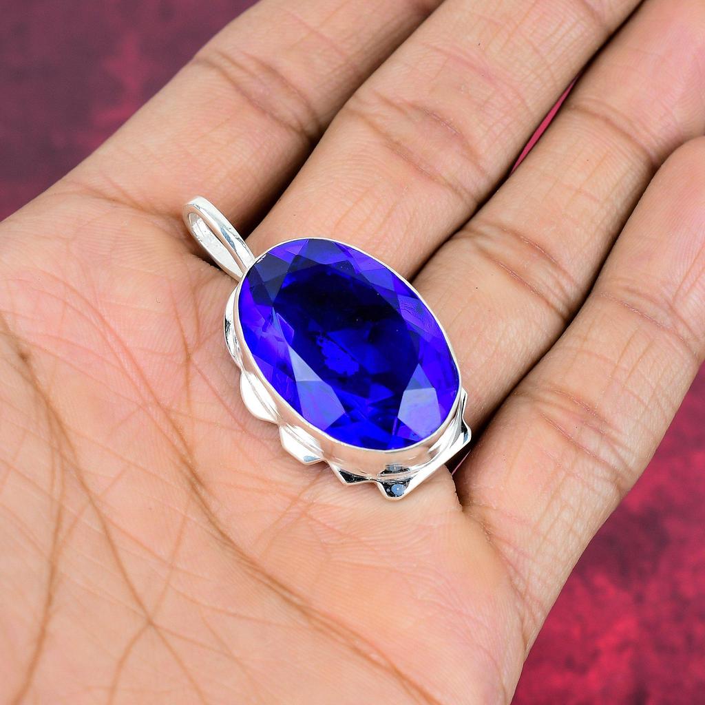 Stříbrný přívěsek se safírem 925, ručně vyráběné šperky s drahokamy a přívěskem, dárky pro manželku, zbrusu nový přívěsek