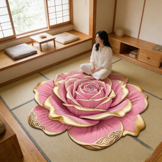 Floral Plush Floor Mat 3D Visual Flower Shaped Bath Mat Non-Slip Absorbent Floor Rugs for Bedroom Kitchen Bathroom Sofa Coffee Table