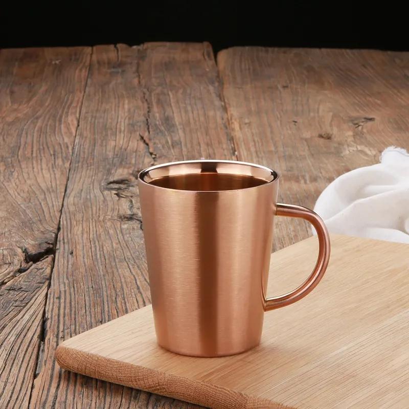 Stainless Steel Coffee Cups Double Layer Anti Scald Mugs With Handle Portable Mug Eco Friendly Drinking Cup Water Bottle YLE032